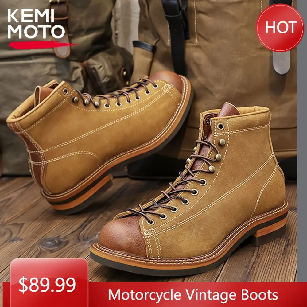 Japanese Round Toe Handmade Vintage Men Boots High Quality Cow Leather  Shoes Tooling Desert Work Motorcycle Boots Autumn Winter