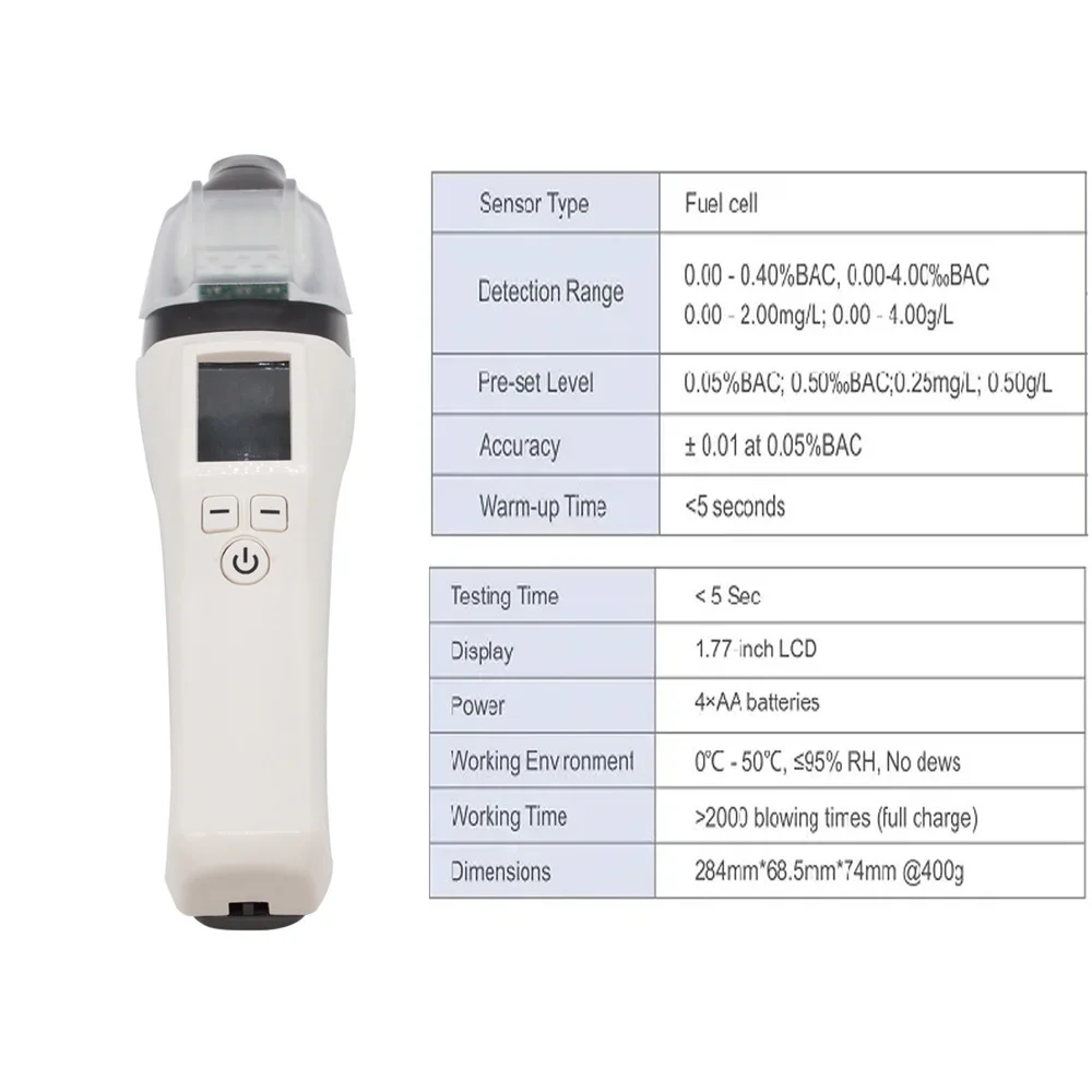 AT7000 Portable Breath Alcohol Tester Quick Response for Police Alcohol Test with Digital LCD Breathalyzer