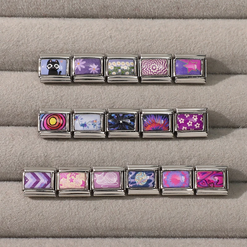 Purple Fashion Italian Stainless Steel Charm Girls DIY Making Jewelry Bracelet