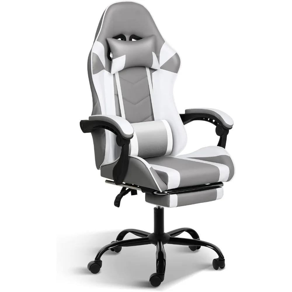 White Gaming Chair with Footrest, Big and Tall Gamer Chair, Racing Style Adjustable Swivel Office Chair, Ergonomic Video Game usb hdmi audio video capture card device type c game capture hd 4k 30hz live stream game capture for win8 windows 10 mac linux