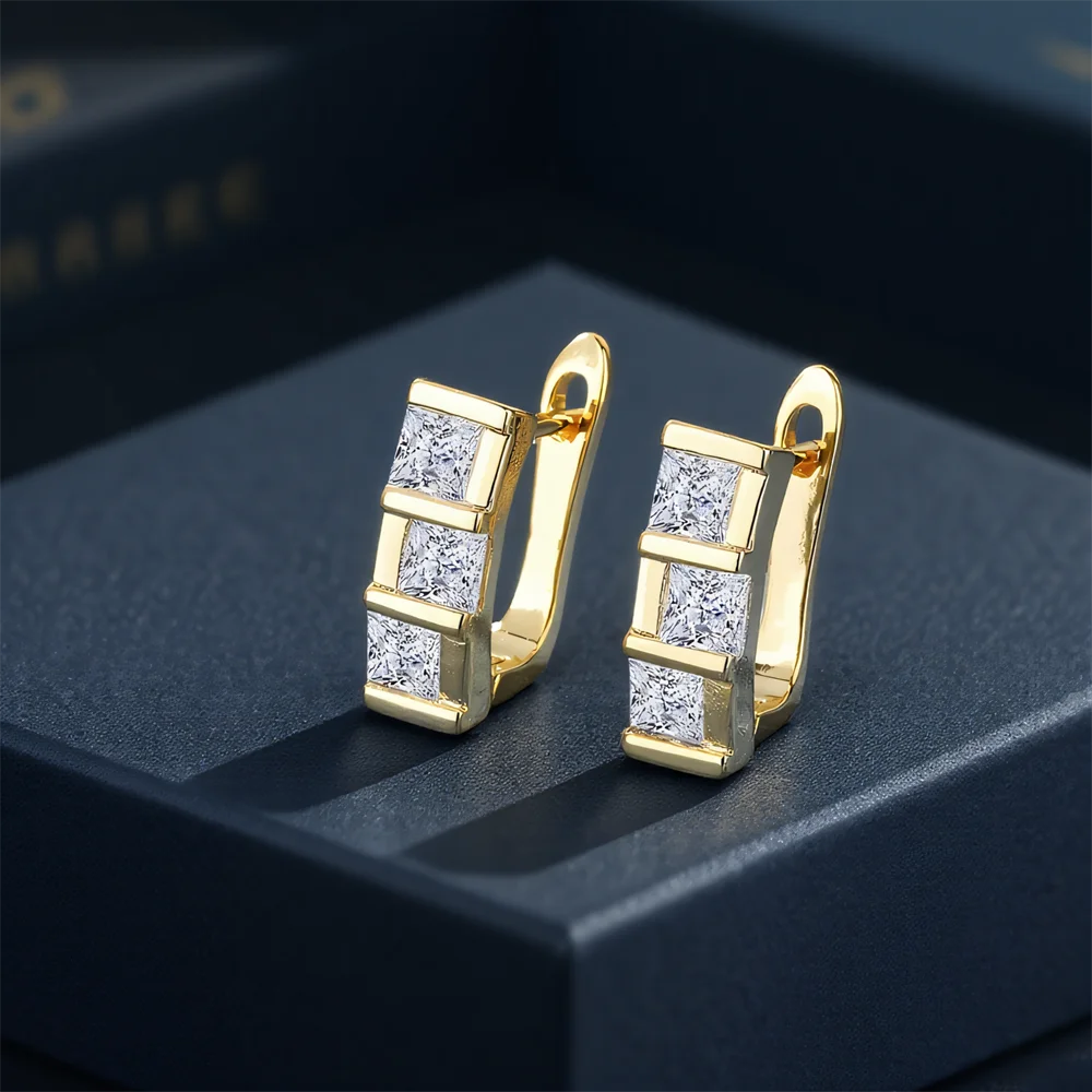 Geometric White Zircon Square Stone Hoop Earrings For Women Vintage Gold Color Ear Buckle Wedding Party Jewelry Versatile Gifts