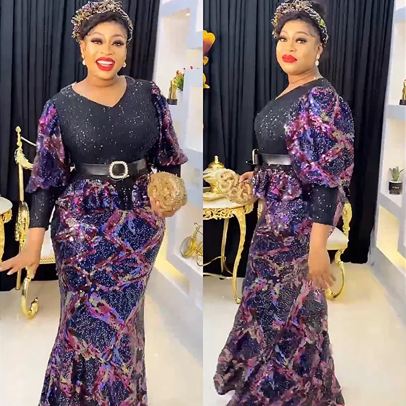 

Luxury Evening Dresses for Women 2023 New Dashiki Ankara Clothing Ladies Sequin Mermaids Gowns Dubai Abayas Robe African Dresses