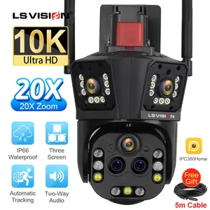 LS VISION 10K UHD WiFi IP Camera Outdoor 20X Optical Zoom Auto Tracking 6K PTZ Five Lens Three Screen Waterproof Security Camera