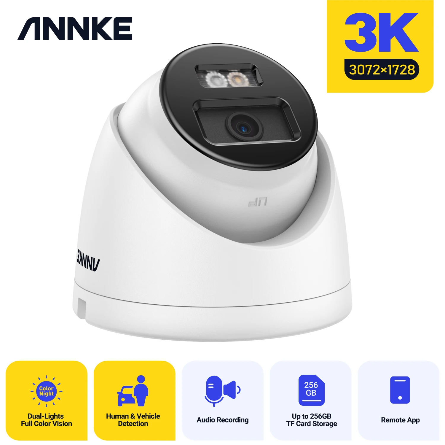 Annke 3K Dual Light Outdoor Poe Telecamera Di Sicurezza Color Ir Night Vision Rilevamento Di Veicoli Umani Microfono Integrato Telecamere Ip