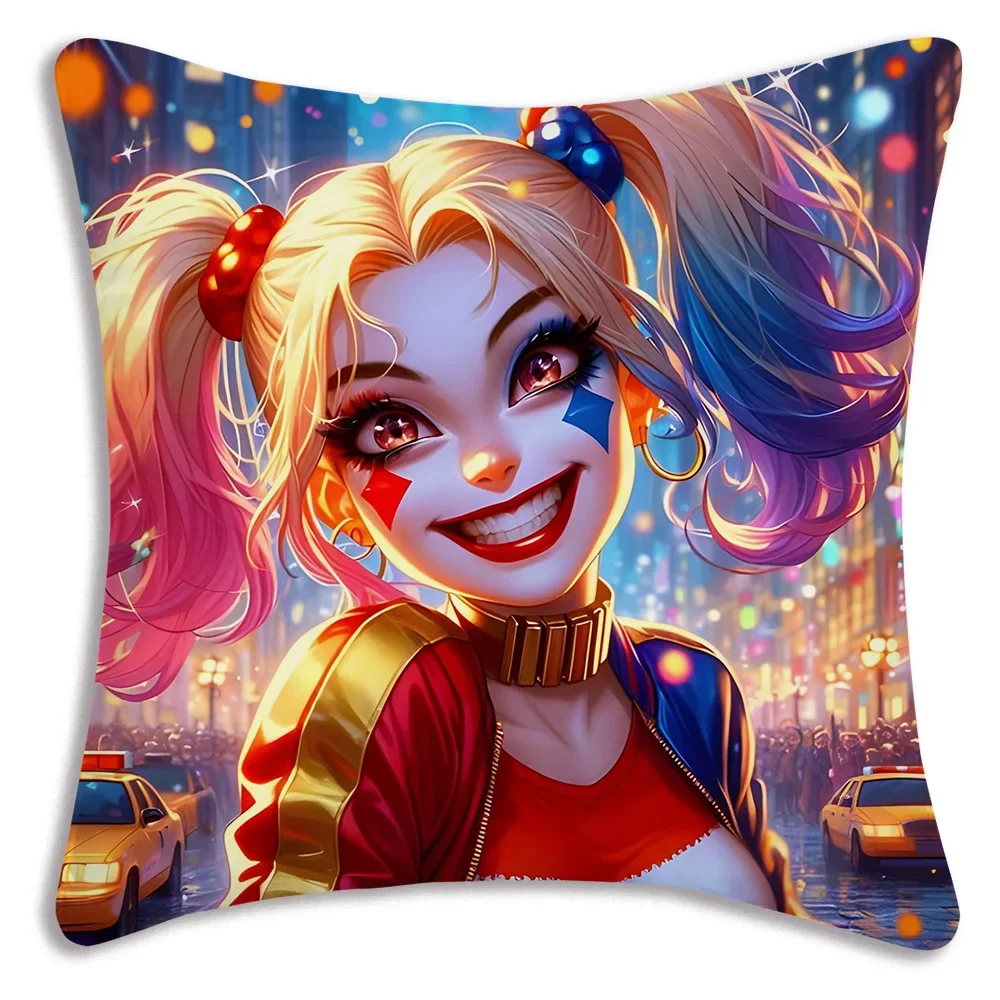 Pillow Covers Cartoon Funny Harleys Quinns Sofa Decorative Home Double-sided Printing Short Plush Cute Cushion Cover