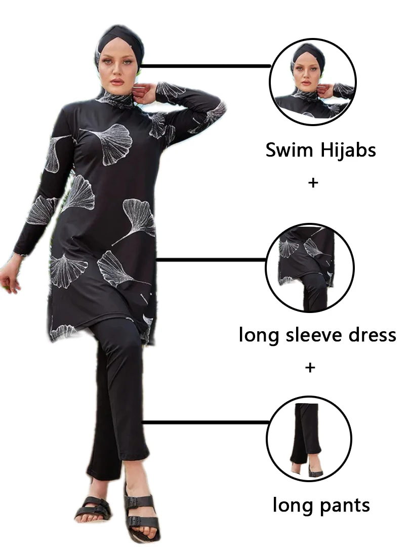 \ Manica Lunga Ladies Burkini Swimwear Burkini Pour Femme Voilé Muslimex Mische Badeanzauge Damen Motive Force Maillot De Bain