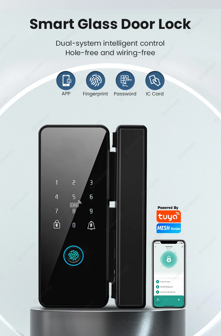Tuya APP Smart Biometric Electronic Glass Door Fingerprint Lock Bluetooth Lock 1
