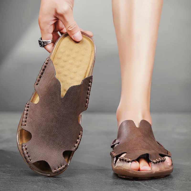 Outdoor Wear Half Drag Quick Dry Wading Aqua Shoe Durable Sole Slippers Flip-flops Slip on Flats Handmade Men's Sandals