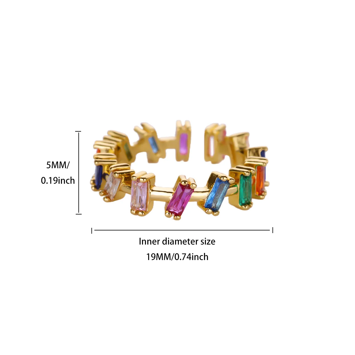 Zircon Bar Rings For Women Gold Stainless Steel Adjustable Ring