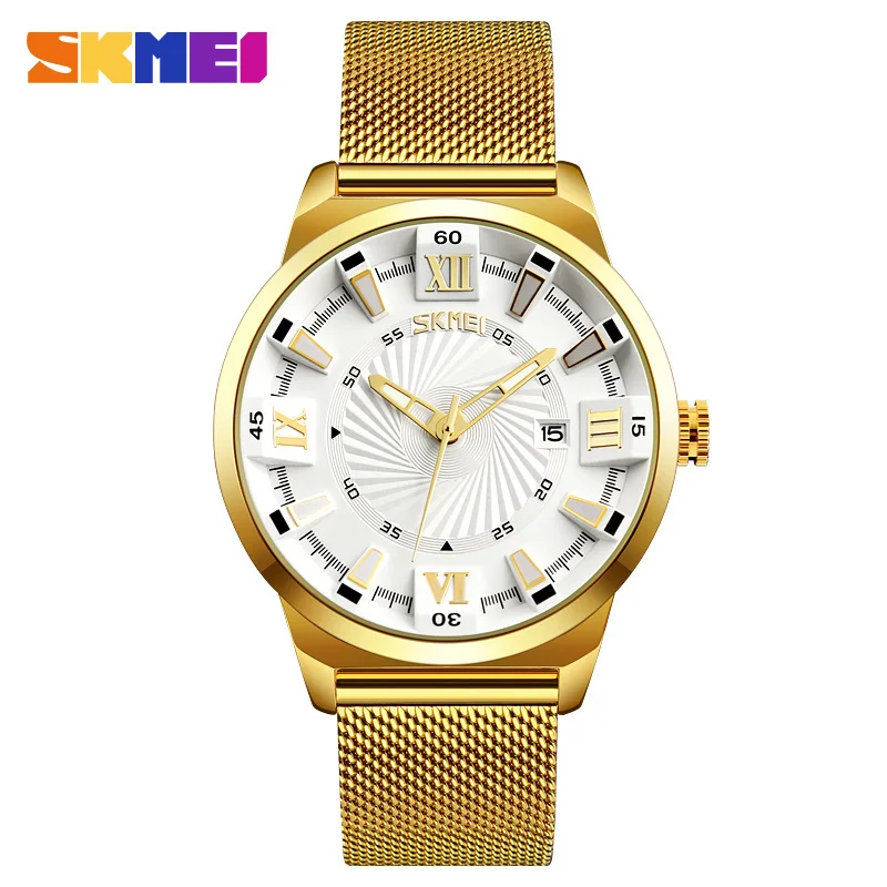 

SKMEI Business Mens Watches Top Brand Luxury Watch Men Gold Stainless Steel Strap Quartz Wristwatches relogio masculino 9166