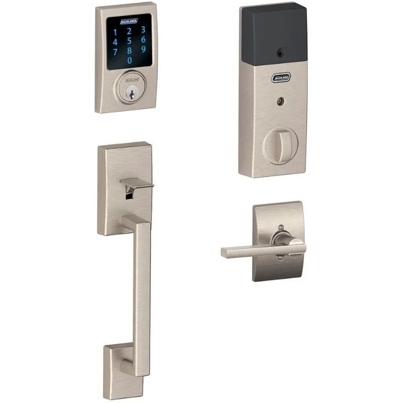 Touchscreen Deadbolt with Built-In Alarm and Handleset Grip with Latitude Lever, Satin Nickel, FE469NX LAT 619 CEN