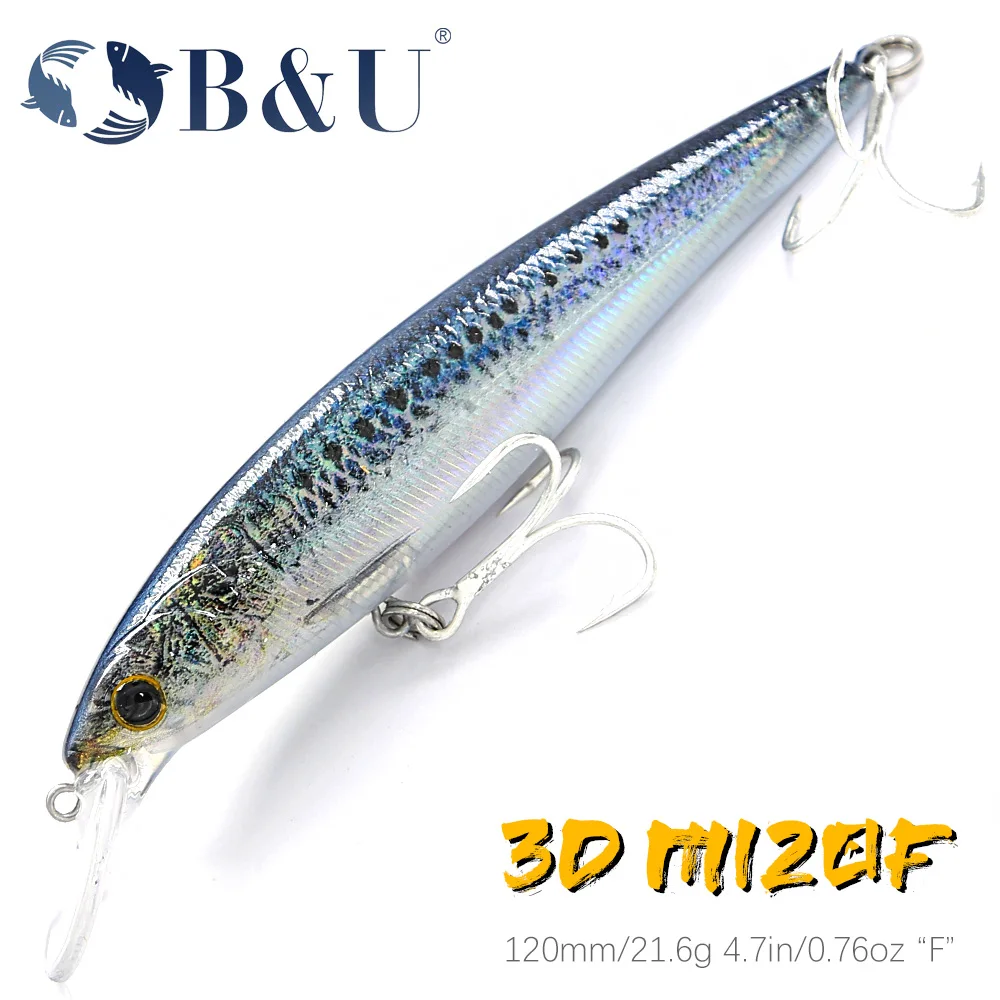 B&U schwimmende Minnow-Salzwasser-Angelköder, Trolling-Kurbelköder, harte Köder, Wobbler, künstlicher Forellenköder für Wolfsbarsch