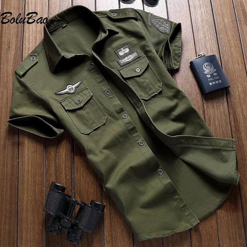 

BOLUBAO 2023 Outdoor Casual shirt For Men Solid Color Breathable Large Size Short Sleeve Military Style Fashion Shirt For Men