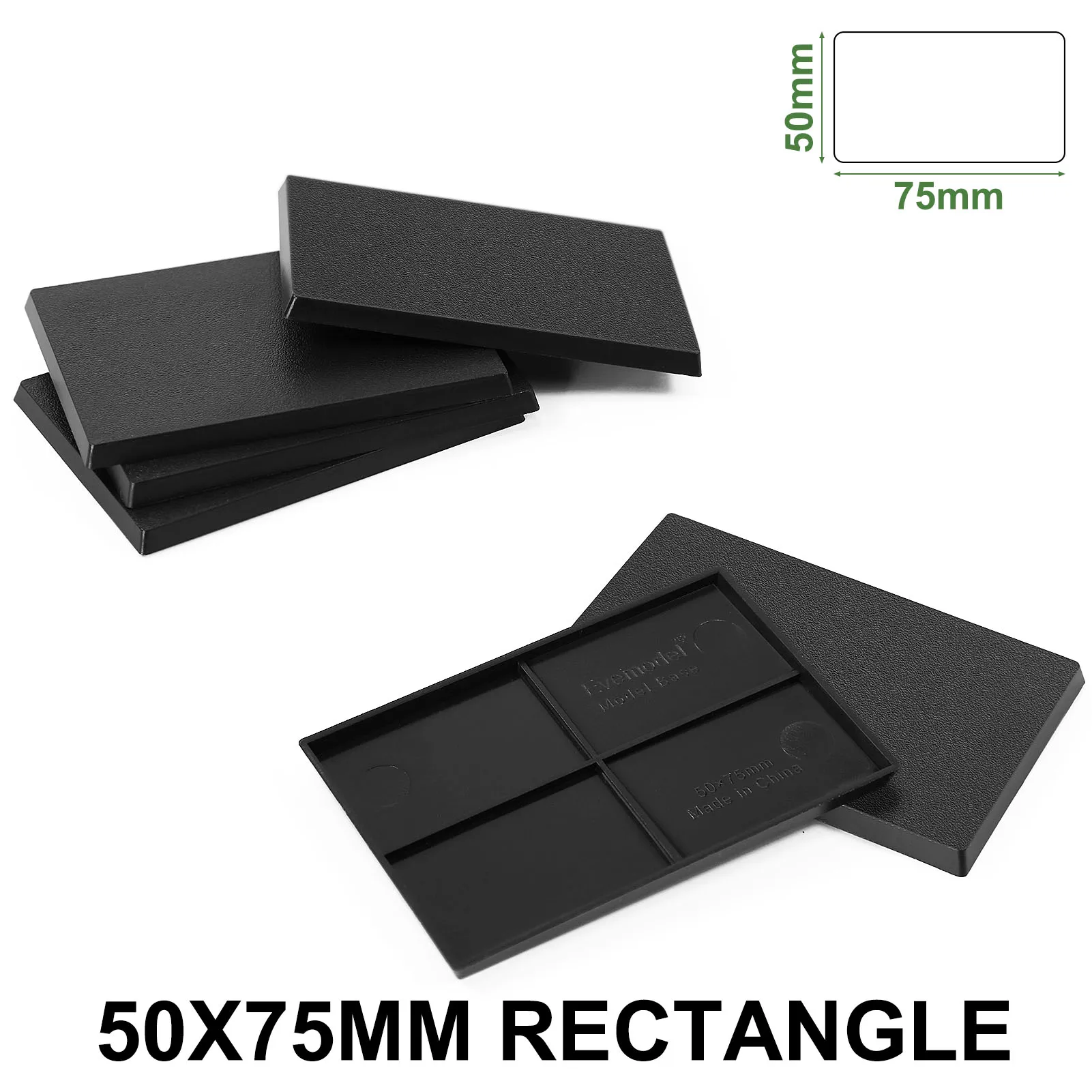 Enhanced Rectangle Bases Black for Wargames and Military Dioramas