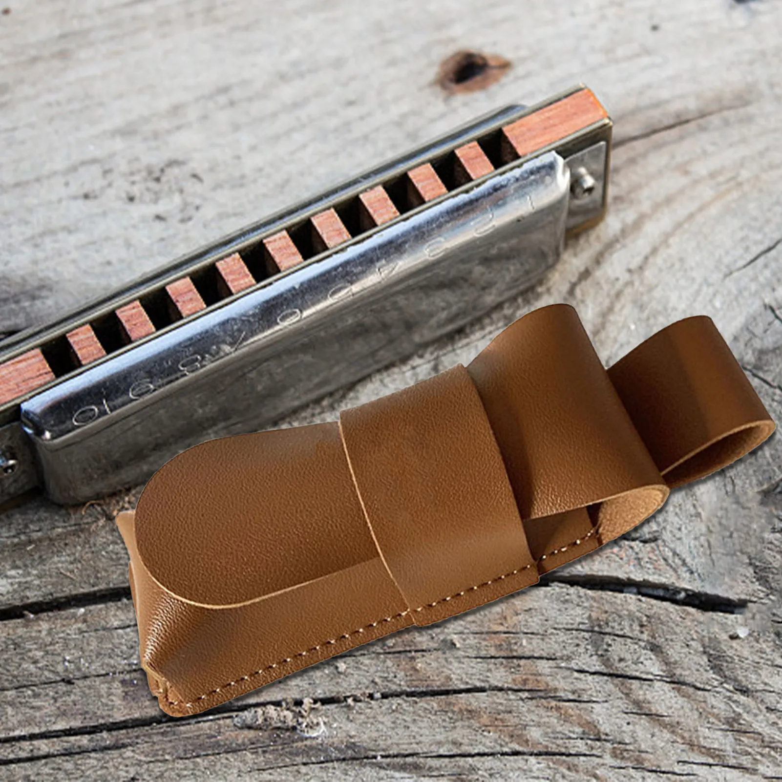 Harmonica Storage Case Portable Single Holder Bag PU Leather Container for Professional