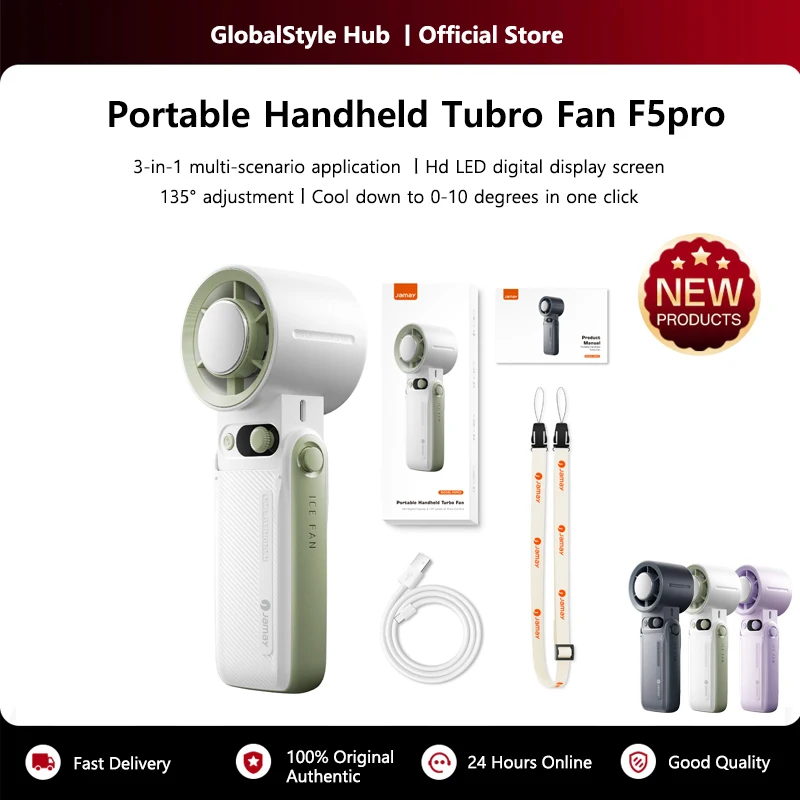 Portable Handheld Cooling Fan 199Gear Strong Wind Speed LED Digital Display 135°Foldable 3-in-1 Handheld Tubro Fan 8000mAh F5PRO 1