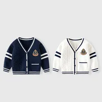 UNITIM Autumn Baby Boys Sweater Stretch Striped Badge College Style Children Boys Coat Knitted Cotton Kids Boy Outerwear 3