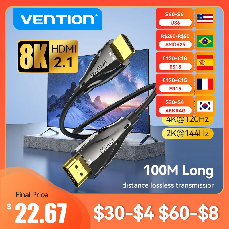 Interventie 8K Glasvezel Hdmi Kabel 48Gbps Hdmi 2.1 Kabel 8K 60Hz Hdr