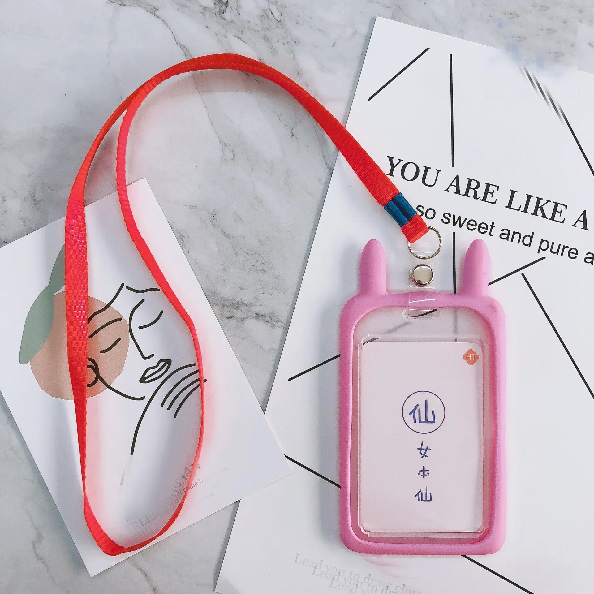 ID Card Holder - Lovely Pink With Transparent Strap « Back