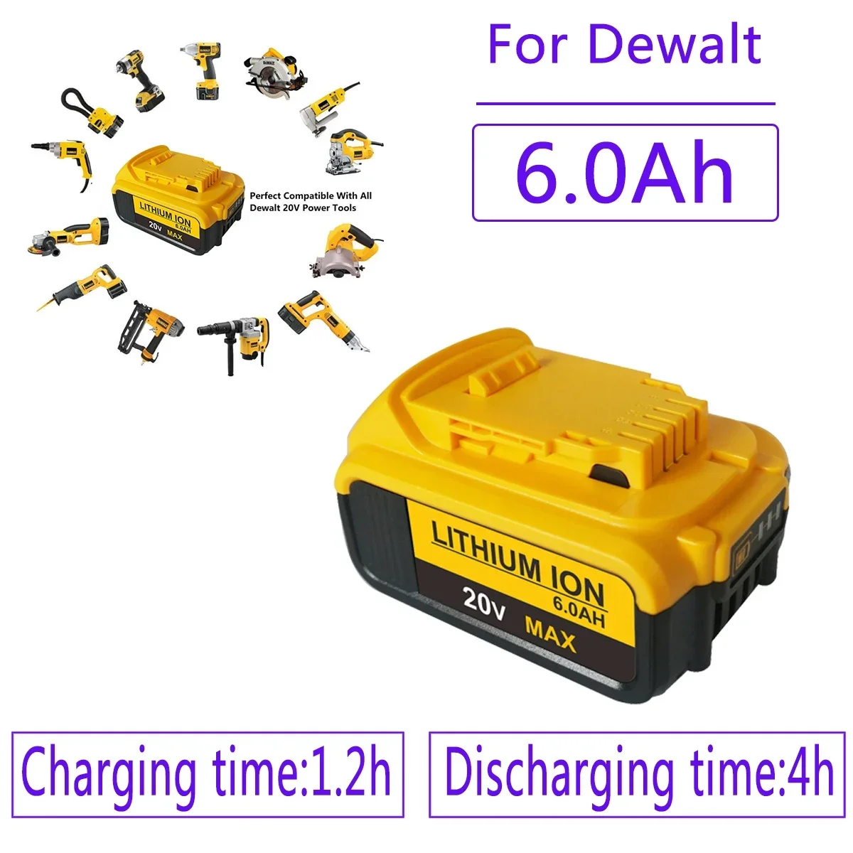

Сменный литий-ионный аккумулятор для DeWalt, 18 в, 6000 Ач, DCB200, DCB184, DCB181