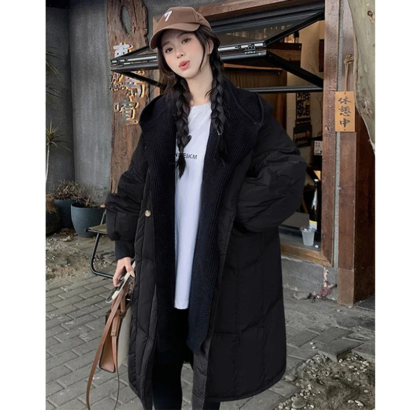 Korean Style Pregnant Woman Down Coats Thick Warm Long Loose Maternity Hooded Jackets with Pockets Pregnancy Outwear Cotton Coat