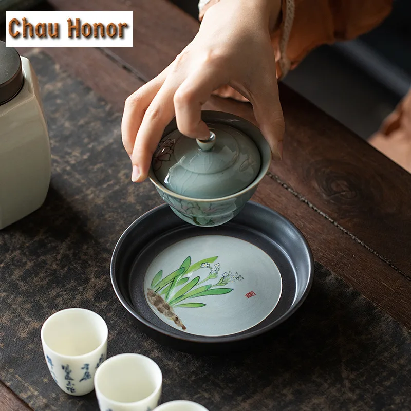 Pure Hand-painted Narcissu Art Pot Bearing Holder Iron Rust Glaze Tea Tray Water Storage Dry Soaking Table Base Kung Fu Tea Set