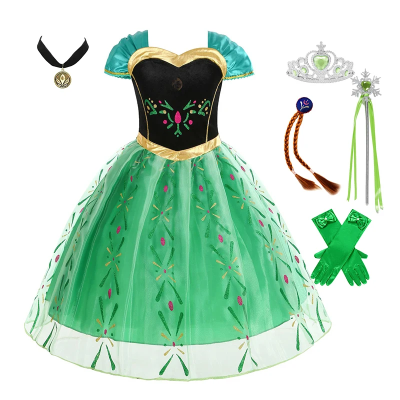 Disney Green Anna Dress for Kids Girl Halloween Princess Disguise