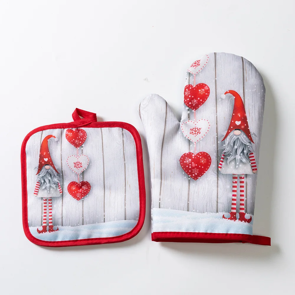 Juego de guantes gruesos de Navidad para microondas, manoplas de cocina para el hogar, guantes de horno con aislamiento térmico para hornear, 2
