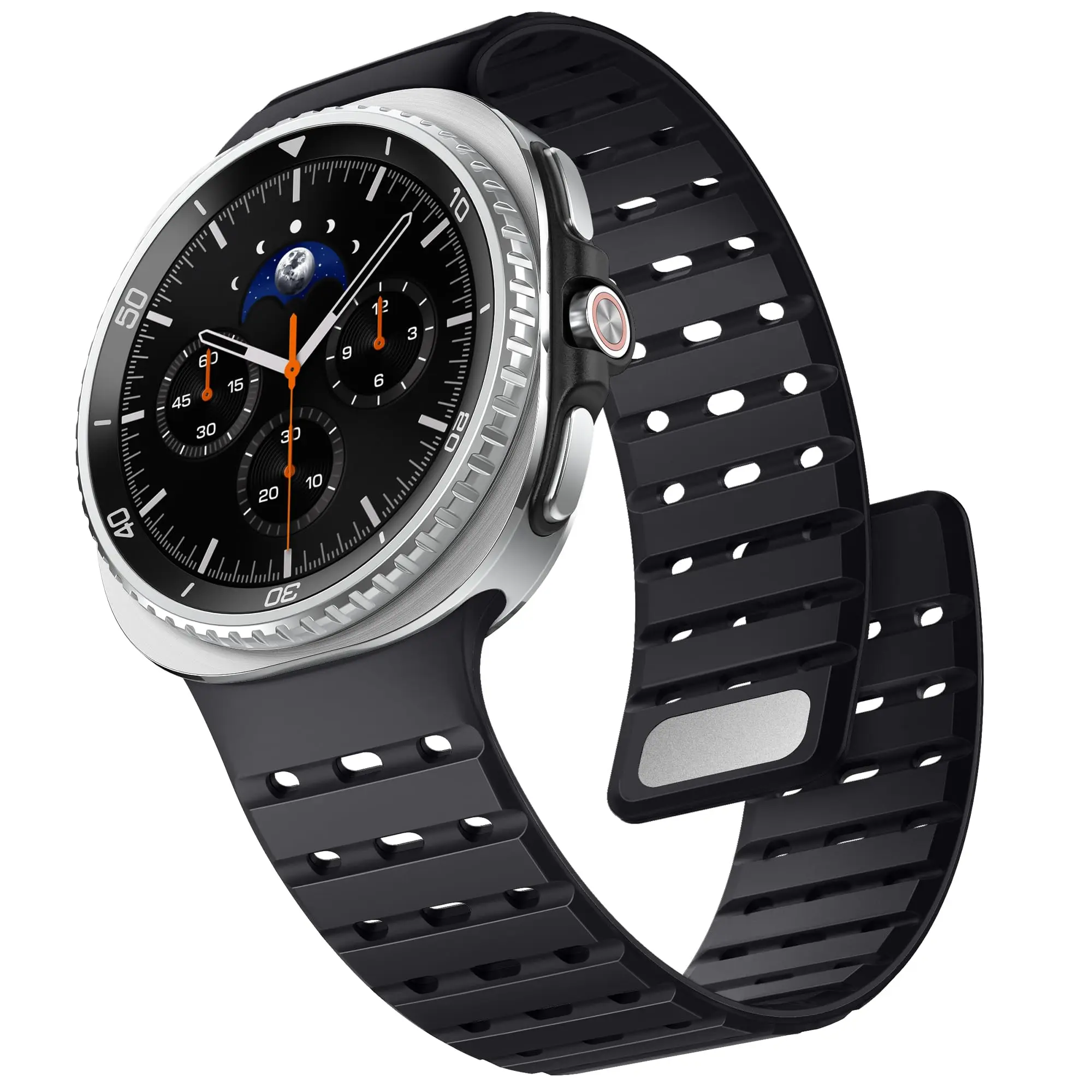 Sport Breathe Magnetic Silicone Watch Band with No-Gap Curved End Design