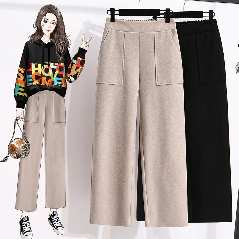 

Black Cloth Wide Leg Straight Thick Spring Autumn Winter 2022 Korean Fashion Women'S Cargo Baggy Pants Harajuku Female Clothing