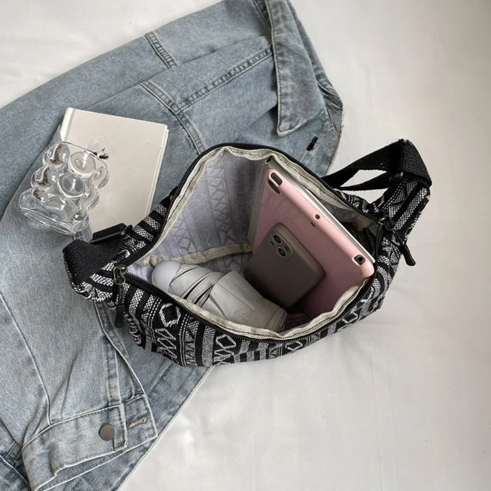 Tribal Style Shoulder Bag, Foldable Crossbody with Zipper Closure, Striped Pattern, Flag Theme Hand Washable Edge Painted Lining