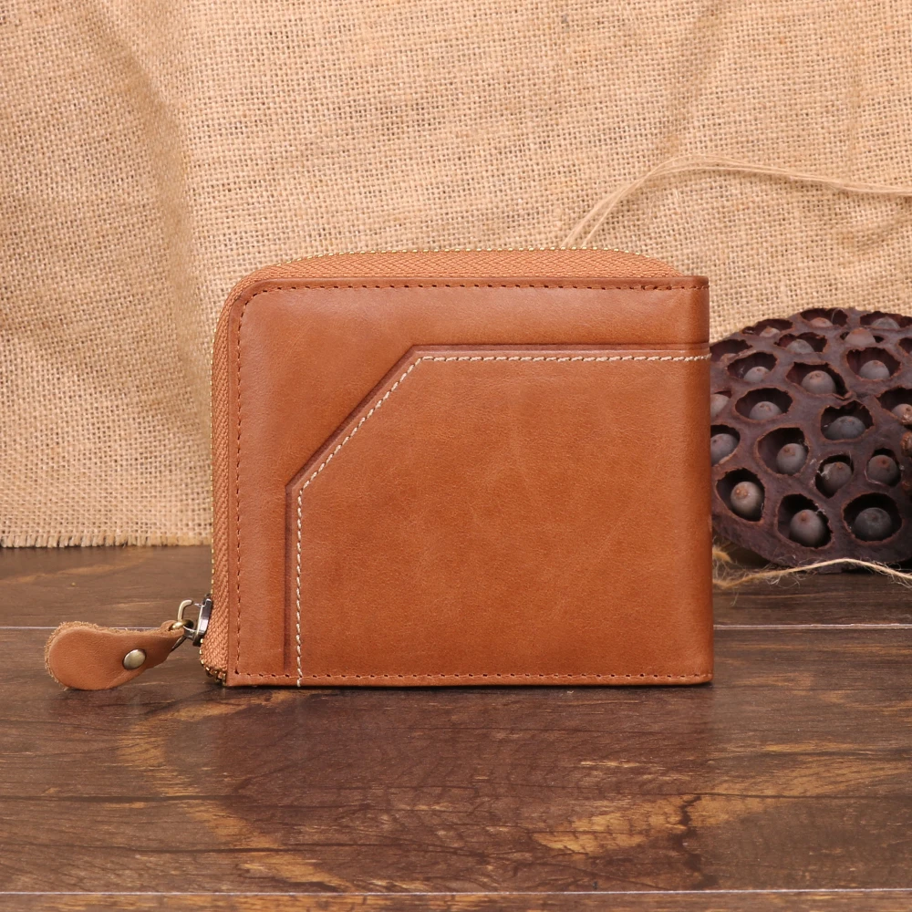 Cowhide Wallet Men Business Retro RFID Genuine Leather Wallet Multi Card Zipper Wallet Zero Wallet Card Wallet For Men