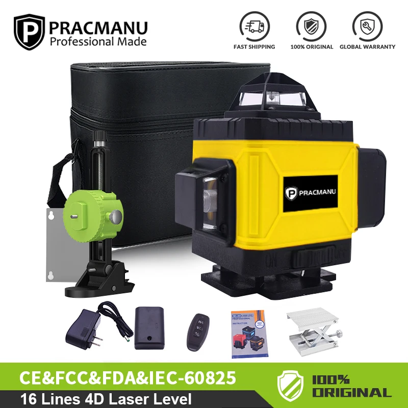 Pracmanu 4D 16 Lines Wireless Laser Level Cross Lines Auto 360° Self ...