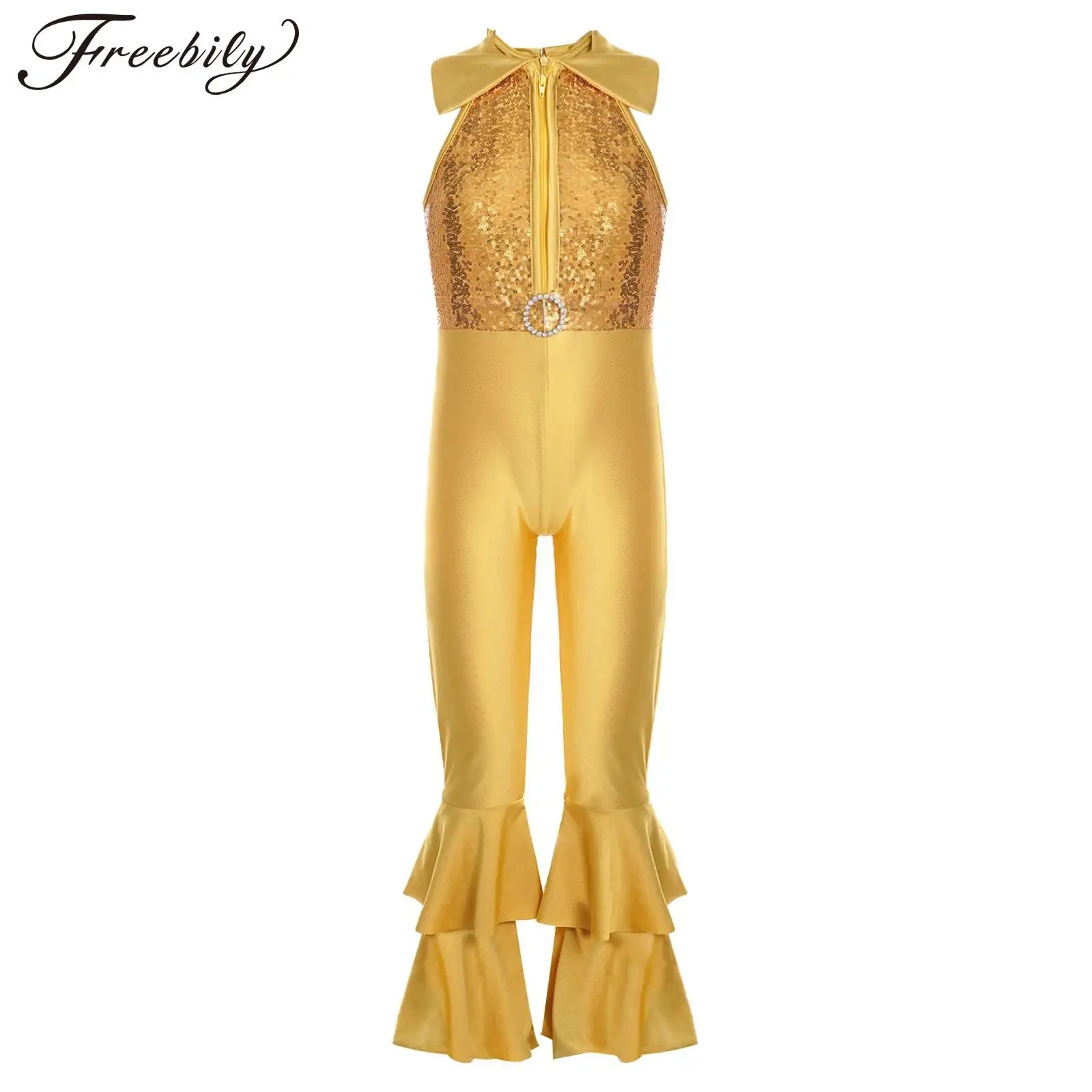 

Kids Girls Ballet Dance Leotard Gymnastic Skating Acrobatics Yoga Bodysuit Sleeveless Shiny Sequin Jumpsuit Party Stage Costume