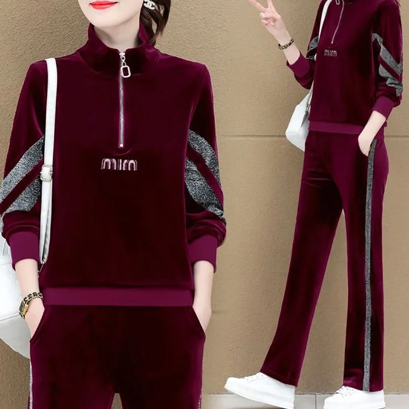 بدلة نسائية رياضية غير رسمية جديدة 2023 قيعان جرس فضفاضة مناسبة لتقليل العمر طقم أنيق مكون من قطعتين لموسم ربيع الخريف