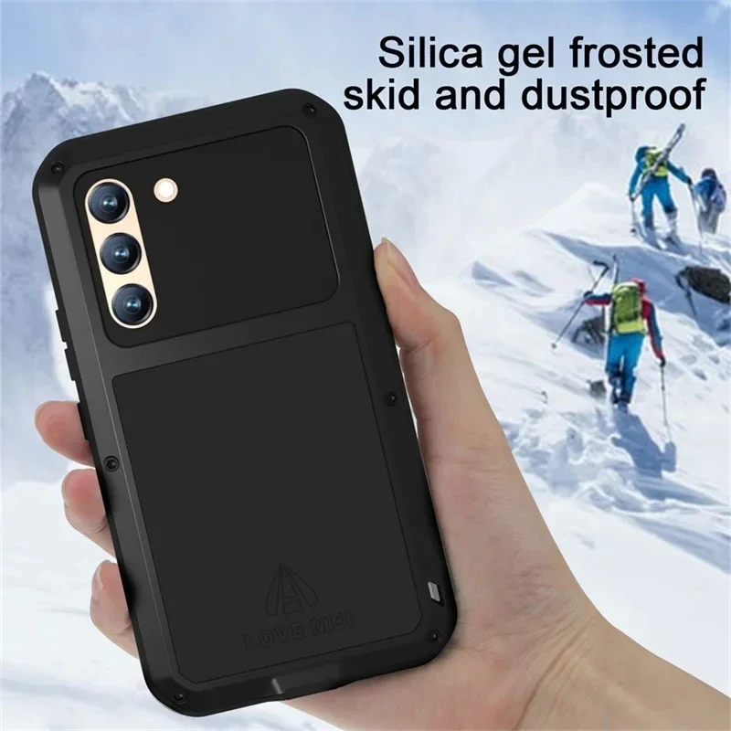 Love Mei Silicone Phone Case Military Grade Metal Protective Cover Shockproof and Dustproof for Samsung S24 S23 Plus S23 Ultra