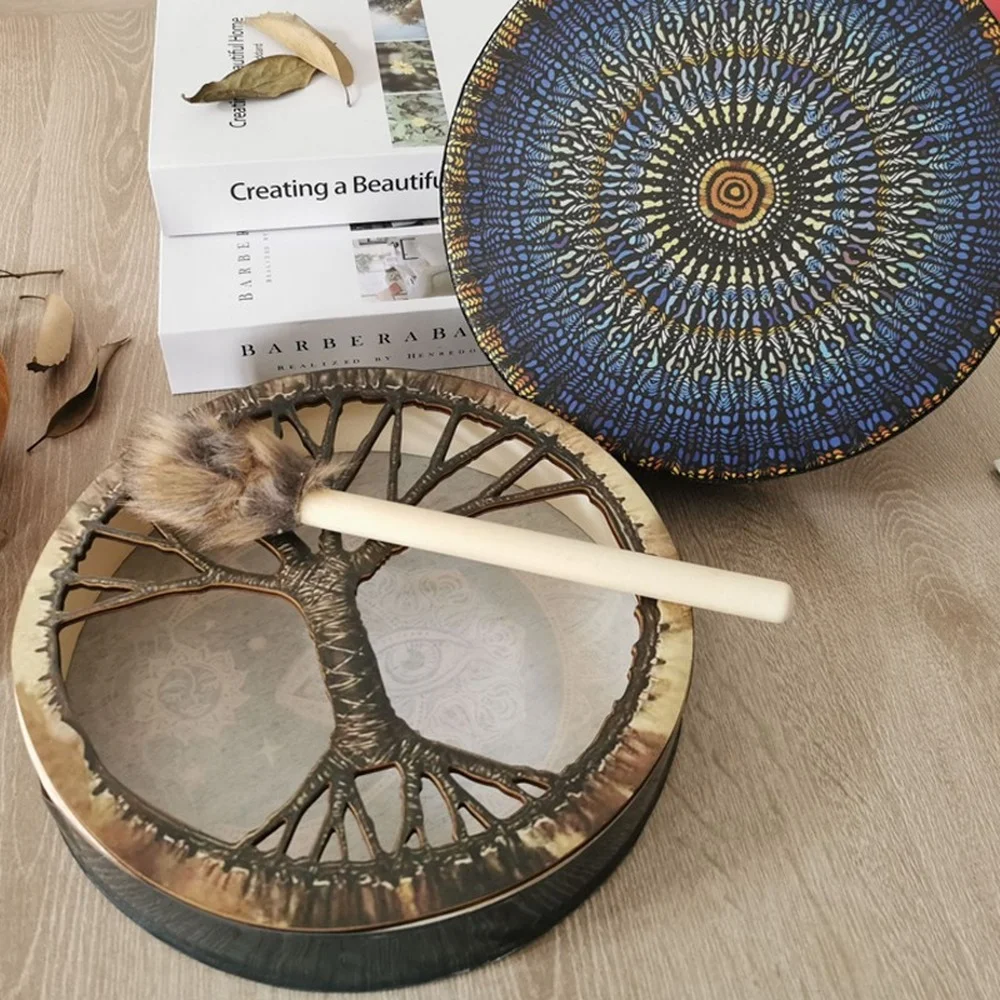 Musical Percussion Instruments Wooden Hand Drum Creative Wooden Handmade Shaman Drum 25x25cm