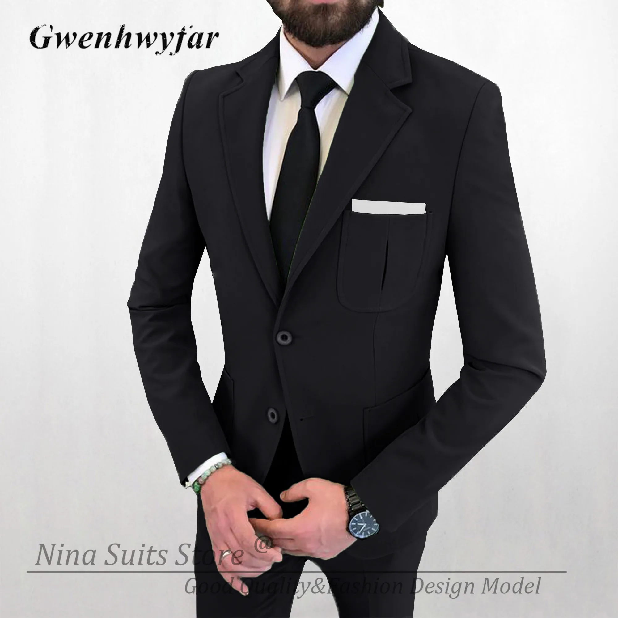 G&N Notch Lapel Suits for Men Tailor-made Sky Blue Blazer Pants Groosmen Wedding Tuxedos Blazer With Three Patched Pockets