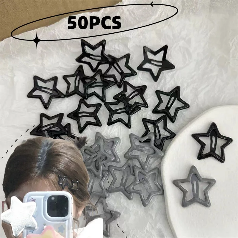 50Pcs Vintage Black Grey Star Hair Pin Cool Charm Y2k Aesthetic Hair Clip For Woman Pentagram Harajuku Trendy Hair Accessories gpy black ribbon flannel bag pouch for bead charm earrings necklace jewellery organizer packaging jewelry organizer joyero gift