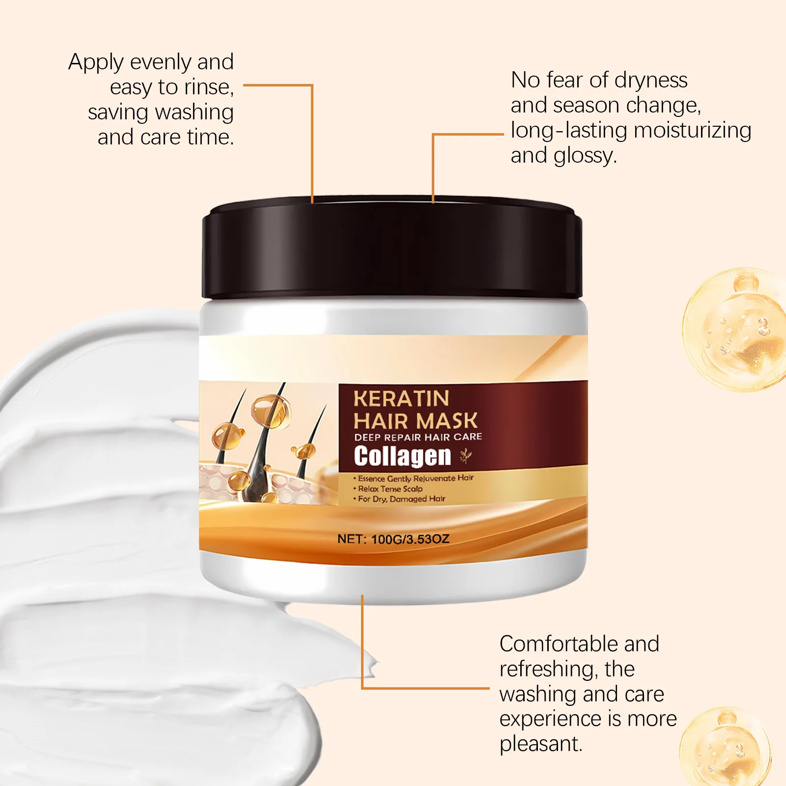 Collagen Hair Mask Anti Prevent Frizz Repairing Damaged Reduce Breakage Eliminating Split Ends Nourish Scalp Smoothing Hair Mask 2 Collagen Hair Mask Anti Prevent Frizz Repairing Damaged Reduce Breakage Eliminating Split Ends Nourish Scalp Smoothing Hair Mask - Image 2