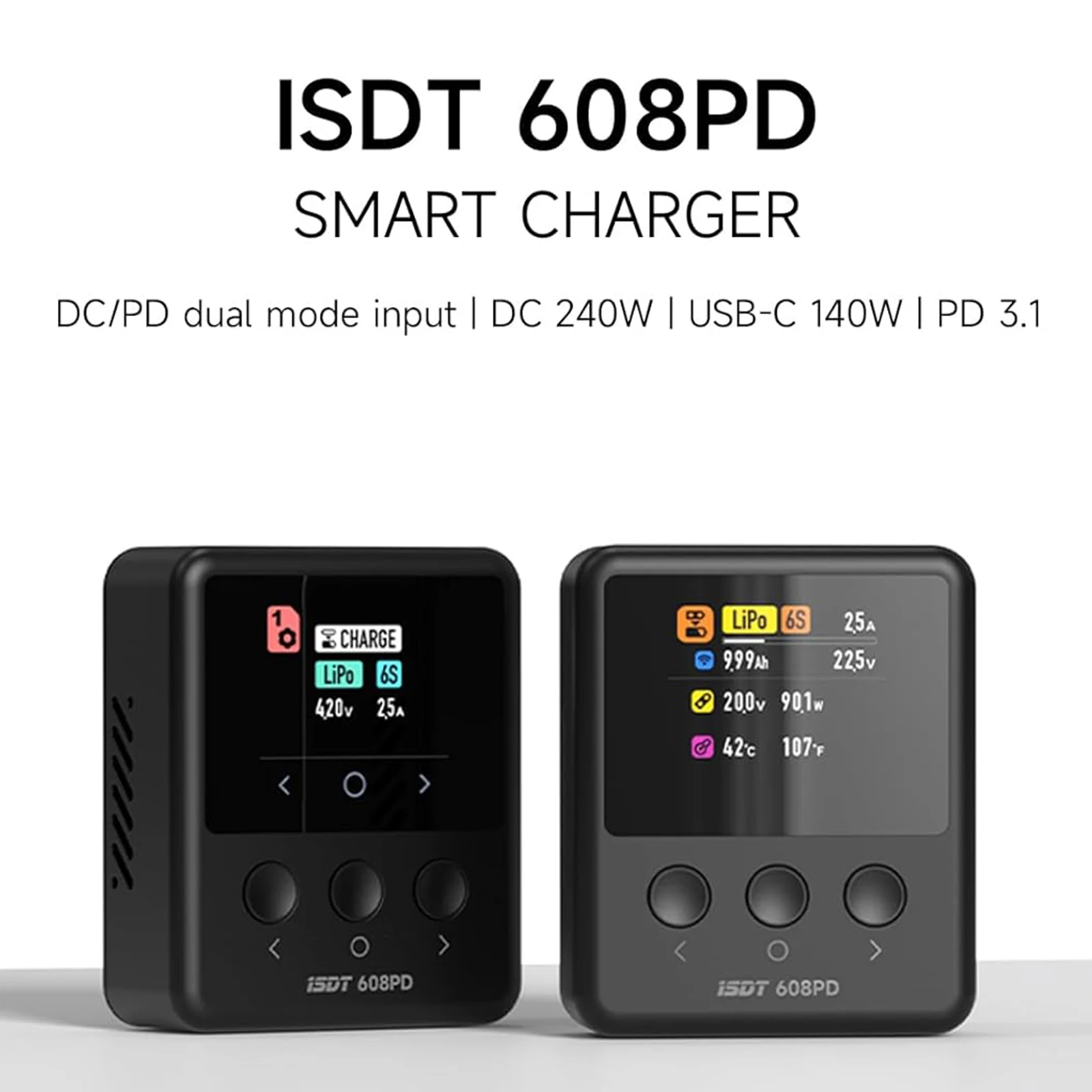 ISDT 608PD Lipo зарядное устройство, разрядное устройство постоянного тока 240 Вт Type-C PD 140 Вт 10A, двухрежимное балансное зарядное устройство для 1-6S LiPo LiHV NiMH RC