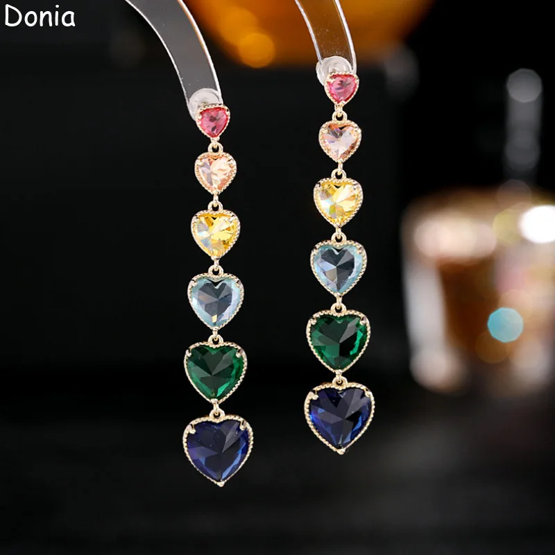 

Donia Jewelry Fashion Heart Titanium Steel Micro-Inlaid AAA Silver Needle Luxury Retro Long Earrings