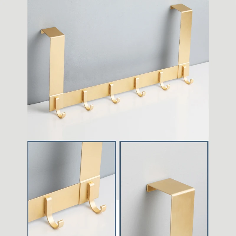 Aluminum Alloy Door Hook,Gold Over The Door Towel Racks for Bathroom with 6 Hooks,Heavy Duty Hanger Holder for Hanging Clothes