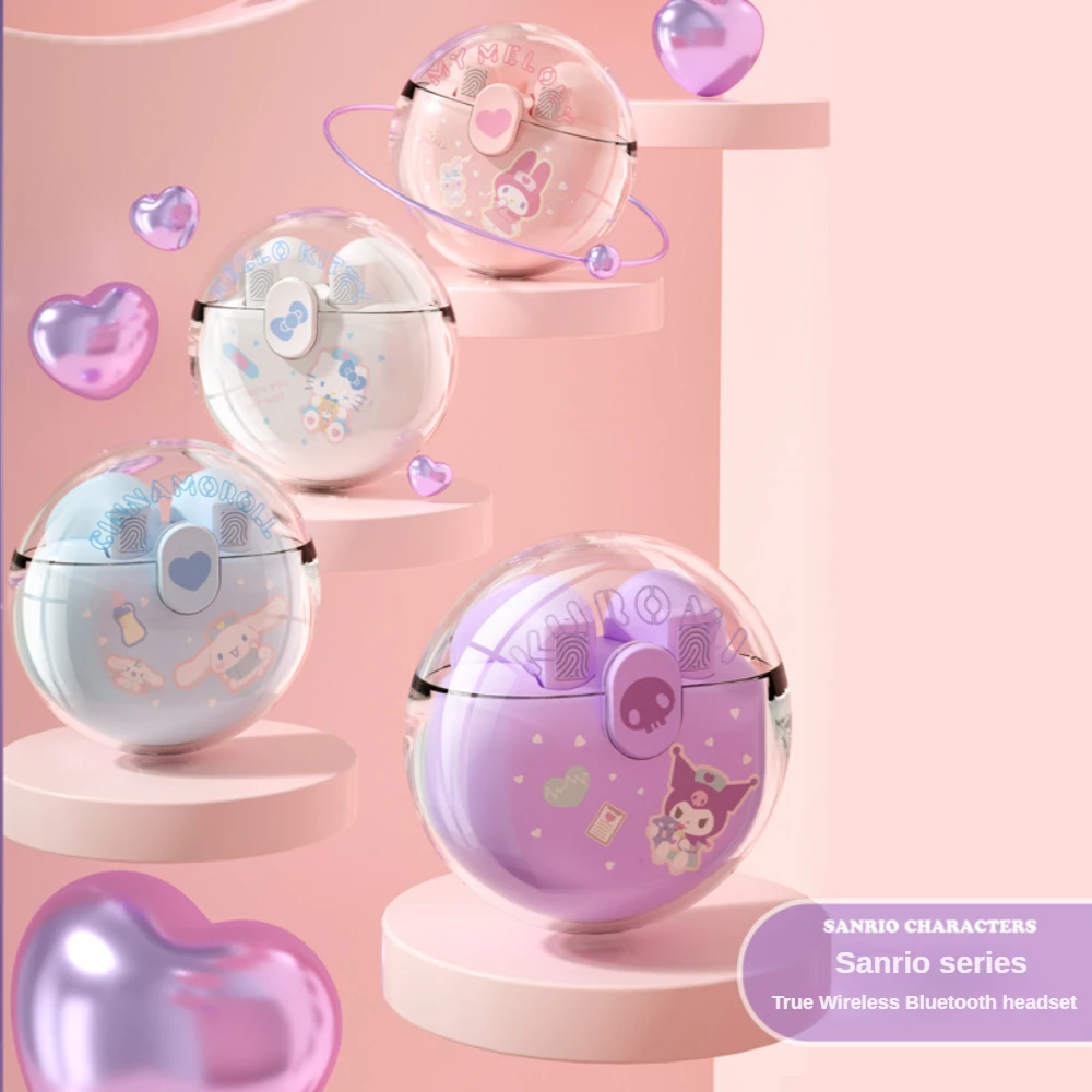 

Kawaii Sanrio Earphones Wireless Bluetooth 5.3 Cartoon Hello Kitty Cinnamoroll Anime Headphones Touch Control with Charging Case