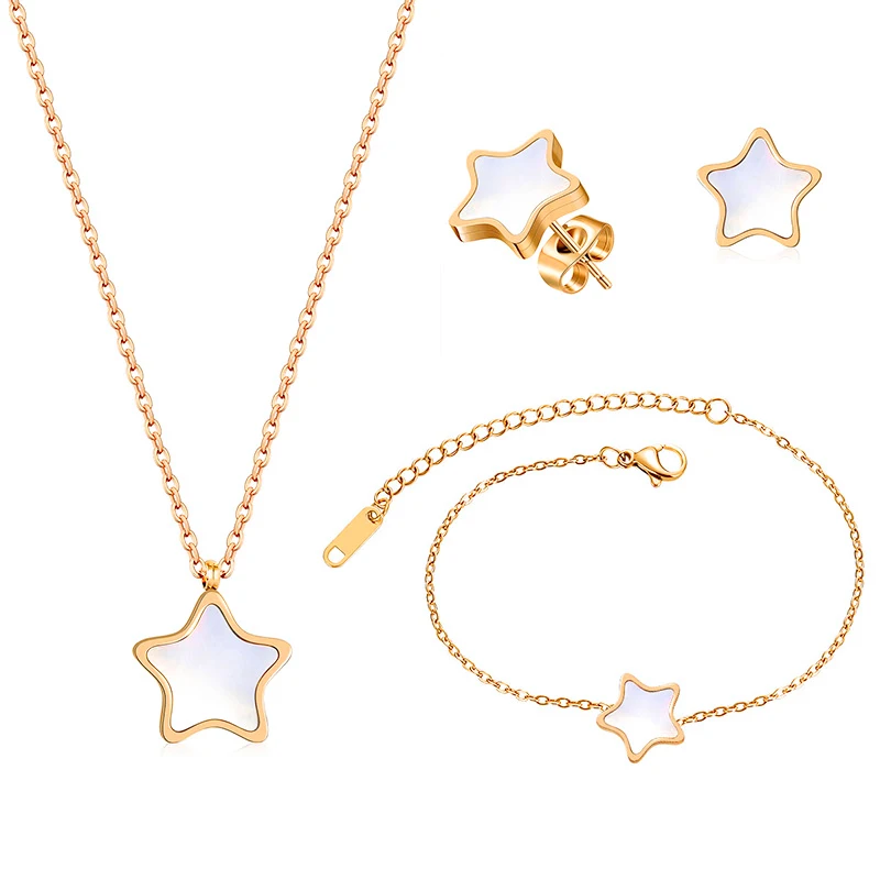 Heytree Luxury Elegant White Black Shell Star Necklace Earrings Sets for Women New Fashion Stainless Steel 2022 Jewelry |