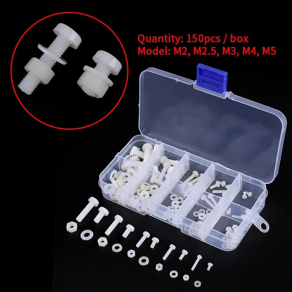 Description Picture 4 of item150pcs Nylon Screws Bolts Nuts Washers Fastener Assortment Kit in Box M2 M2.5 M3 M4 M5