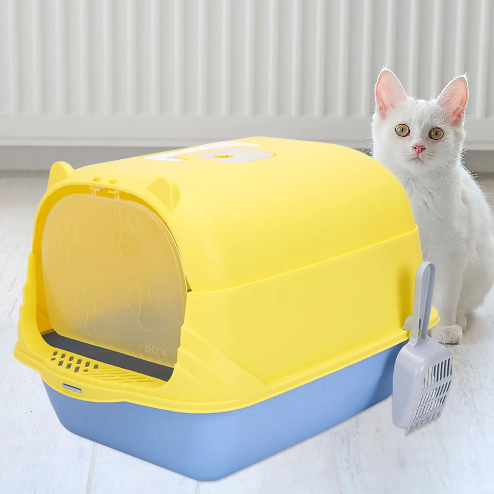 Hooded Cat Litter Box Durable with Door Removable for Indoor Cats with Scoop