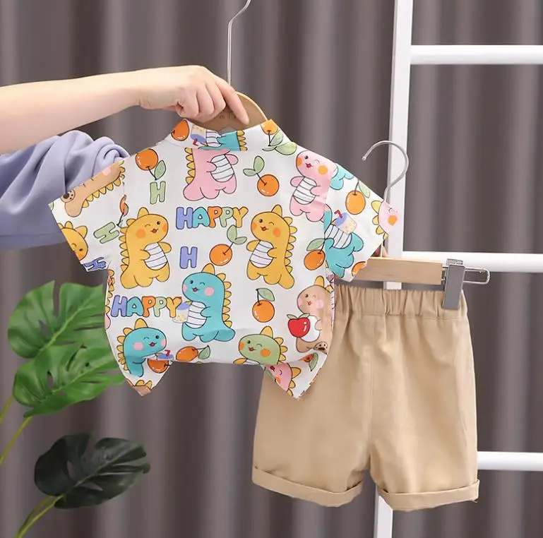 

Toddler children Baby clothing suits Summer kids Cartoon print short sleeve shirts and shorts two piece set bpy tracksuits
