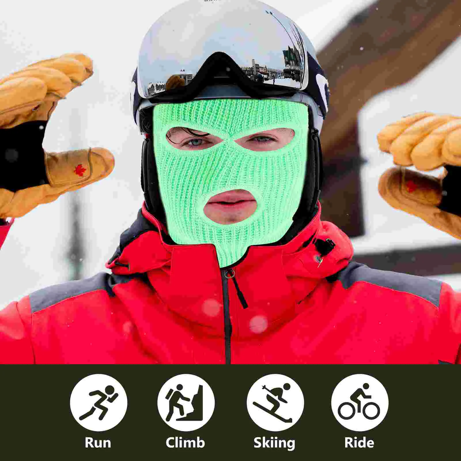 Ski Mask for Men Three Hole Wool Hat Knitted Full Face Windproof Riding Warm Cover White 3-hole Man 3