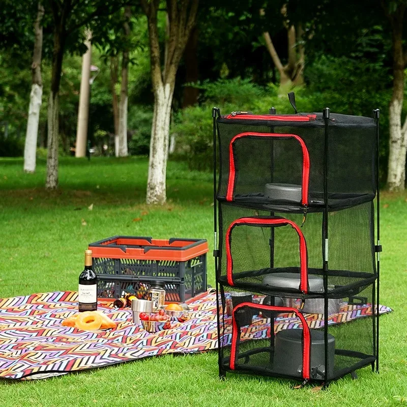 Outdoor Drying Rack 3-layer Folding Net Hanging Drying Net Multi-functional Folding Clothes Hanging Zipper Open Fishing
